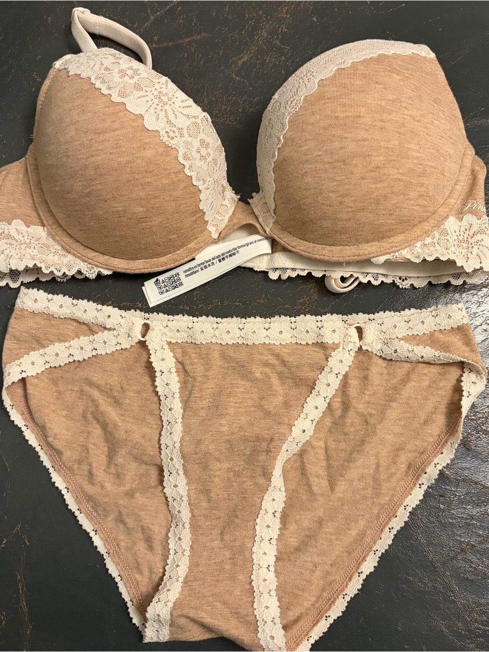 NWOT PINK Victoria's Secret Beige & Cream Lace Push-Up Bra and Bikini